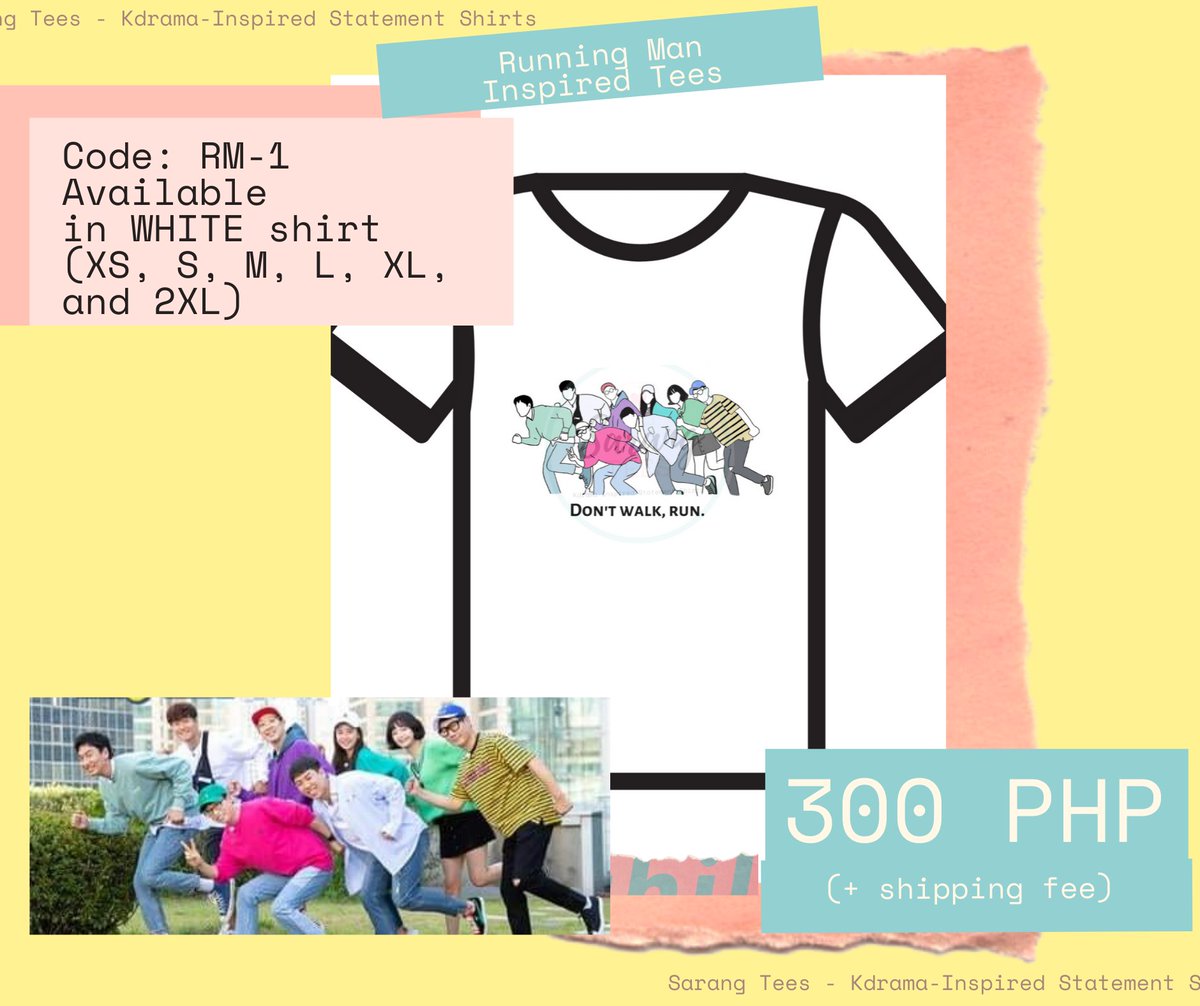 SarangTeesKISS's tweet photo. It's not too late to celebrate!
Happy 10th Anniversary, Running Man!!! 💓
Not a kdrama, but we got inspired by RM so we have created these designs. Please check them out on the photos below. Race staaaart!
#SarangTeesKISS #RunningMan #ADecadeWithRunningMan
#RUNNINGMAN10THYEAR https://t.co/rcqAvgRW57
