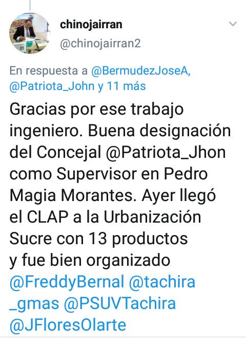jhonrodriguez (@patriota_john) on Twitter photo <a href="/Patriota_John/">jhonrodriguez</a> Acepta este humilde reconocimiento, pero es el resultado del trabajo y apoyo de un equipo gracias a <a href="/NicolasMaduro/">Nicolás Maduro</a> <a href="/FreddyBernal/">Freddy Bernal</a> <a href="/BermudezJoseA/">Bermúdez José</a> <a href="/ClapEsTachira/">TáchiraEsCLAP</a> <a href="/PSUVTachira/">PSUV Táchira</a> <a href="/LealTelleria/">M/G Carlos Leal Tellería</a> #UnidosPorLaSalud #JuntosVenceremosAlCovid #TachiraTerritorioClap <a href="/Patriota_John/">jhonrodriguez</a> Acepta este humilde reconocimiento, pero es el resultado del trabajo y apoyo de un equipo gracias a <a href="/NicolasMaduro/">Nicolás Maduro</a> <a href="/FreddyBernal/">Freddy Bernal</a> <a href="/BermudezJoseA/">Bermúdez José</a> <a href="/ClapEsTachira/">TáchiraEsCLAP</a> <a href="/PSUVTachira/">PSUV Táchira</a> <a href="/LealTelleria/">M/G Carlos Leal Tellería</a> #UnidosPorLaSalud #JuntosVenceremosAlCovid #TachiraTerritorioClap
