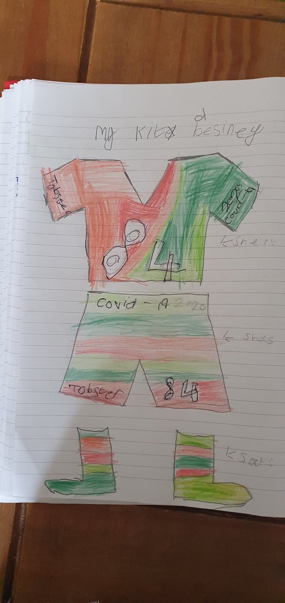Kate06020820's tweet photo. @MrsPhil10445060 Tobies designed his kit very colourful 🙂 and done his Timetable for sports day https://t.co/UX2xs8AJmV