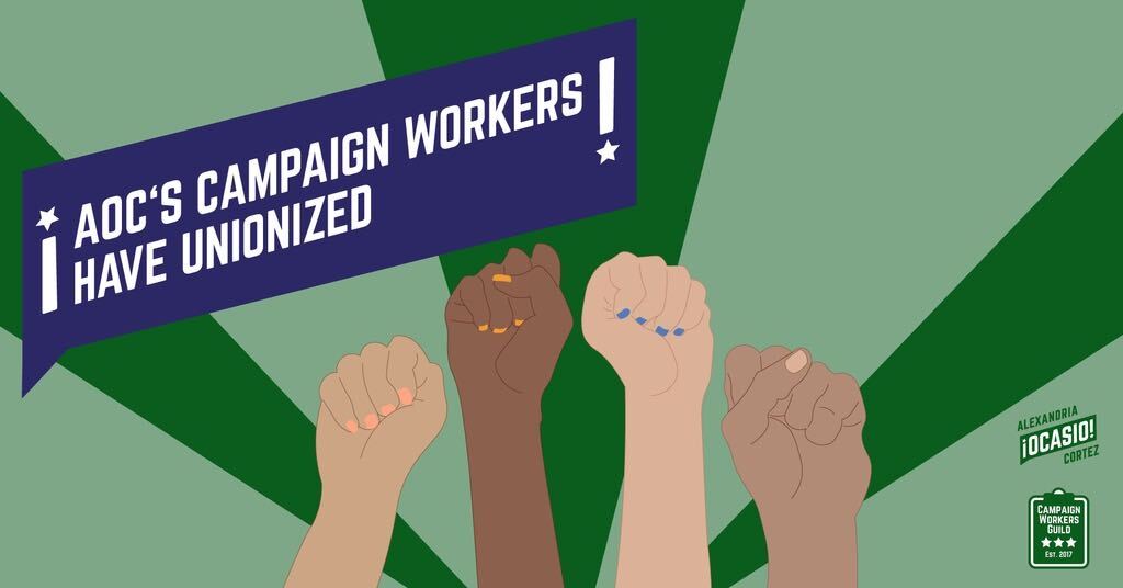 We’re so excited to announce that campaign workers for <a href="/AOC/">Alexandria Ocasio-Cortez</a> have ratified a contract with the Campaign Workers Guild. This is a groundbreaking win — not only for the workers who power Rep. Ocasio-Cortez’s campaign, but every single one of us who works in progressive politics.