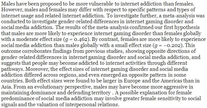 DegenRolf's tweet photo. Meta-analysis: Men are more susceptible to internet gaming disorder, while women are more likely to succumb to social media addiction. https://t.co/I4zzQSC1ZB https://t.co/6Nlnf2IGg9