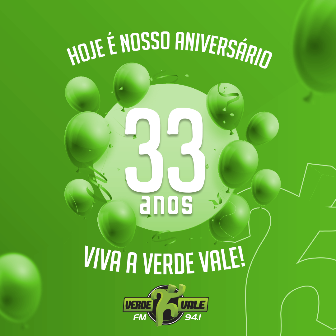 fmverdevale's tweet photo. É com muita alegria que hoje comemoramos o aniversário de 33 anos da Verde Vale! 🥳💚 https://t.co/x2LWV3X9E9