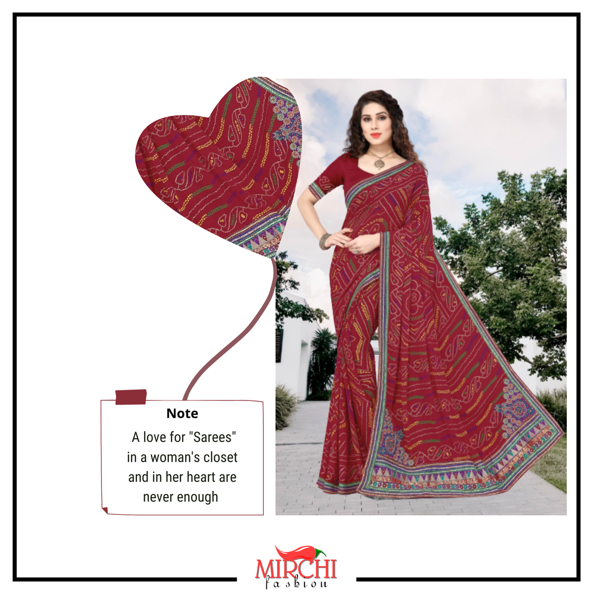 A perfect drape to begin any auspicious occasions. This print and color has its roots connected deep into our culture. Rather then keeping it simple we add a heavy lace border to Faux Georgette saree making it more elegant.
.
.
#sarees #bandhaniprint #georgettesaree #sareelove