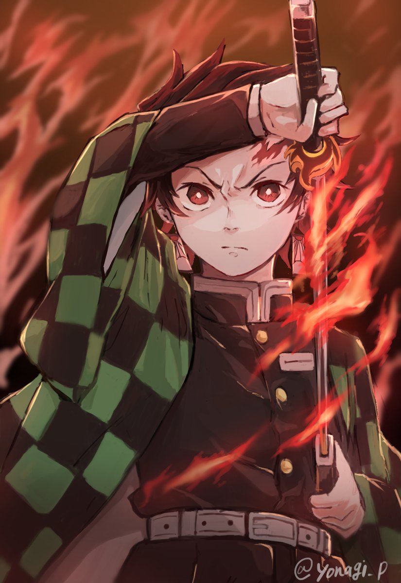 kamado tanjirou demon slayer uniform 1boy male focus weapon sword solo holding  illustration images