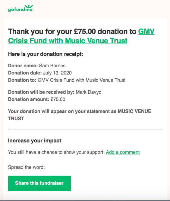 Thanks everyone for all of your orders to raise money for <a href="/musicvenuetrust/">Music Venue Trust</a>!

We raised £75 &amp; made a donation today 🤘

All orders will be sent out this week. 

#saveourvenues