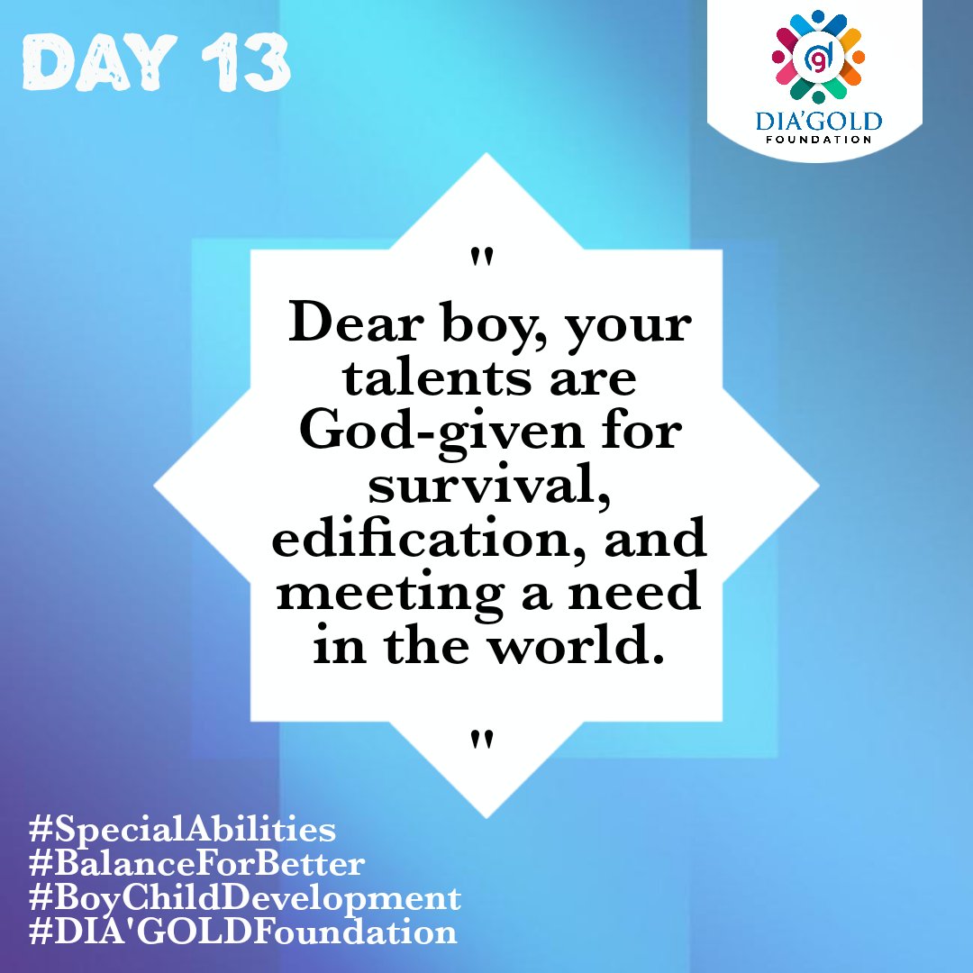 Dia_GoldFndn's tweet photo. Day 13
https://t.co/aUf76nOTBG
#SpecialAbilities
#BalanceForBetter
#BoyChildDevelopment
#DIAGOLDFoundation https://t.co/dLPmkDv0wI