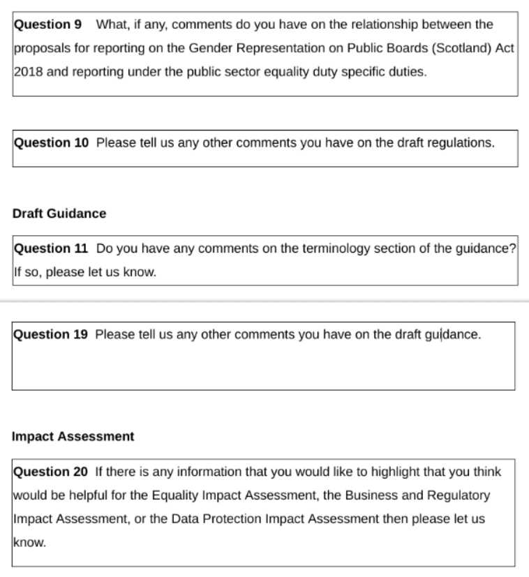  @ChristinaSNP says views about the terms gender and woman were ignored because they were not within the scope of the consultation. This is UNTRUE. Here are some of the questions asked including "Do you have any comments on the terminology section of the guidance?"