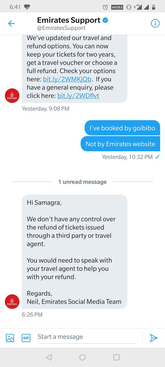 samagrak's tweet photo. @EmiratesSupport @goibibo 3 months! Both of you are saying the refund will come to me though the other Party.  Please resolve this within yourselves in the comment section or over a nice phone call @emirates @SanjayBhasin5 @goibibo_tech @goibibo @makemytrip #goibibo https://t.co/bst9GBd6B8