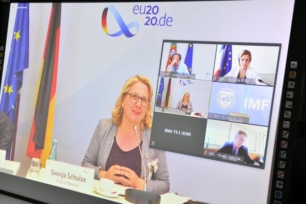 barbarapompili's tweet photo. With my EU climate and environment colleagues to launch #german presidency, toward a green recovery and moving faster for protecting climate and biodiversity. Glad to start working with my new colleagues !#eu20 #greenrecovery #greendeal 🇪🇺 https://t.co/gwAijOLYUO