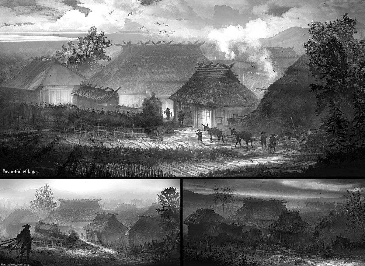 FengZhuDesign's tweet image. Found a few more class notes. The first one explains the importance of working in black and white, which makes it easier to learn lighting and value. The last two are examples of taking the same scene and re-lighting it to match different moods. Fun exercise, give it a try!