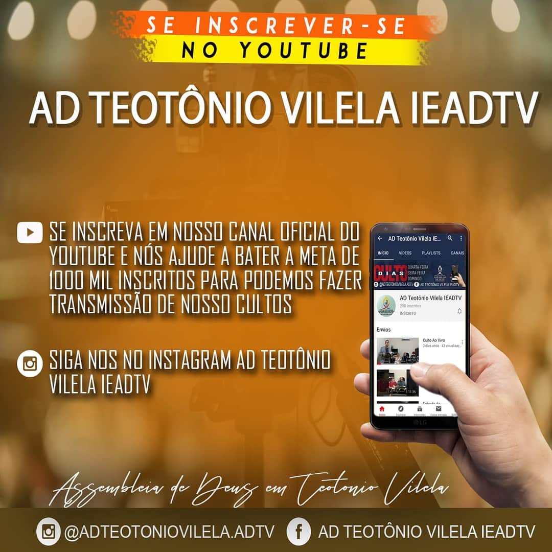 ADTVilela's tweet photo. Nós ajude a chega a 1000 mil inscritos em nosso canal de YouTube #ADTEOTONIOVILELA_IEADTV.

Acesse: https://t.co/vTEyw02RGk https://t.co/iQKrHC5pXz