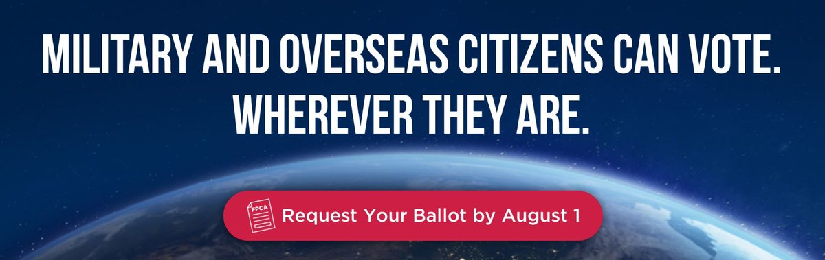 We recommend 🇺🇸 voters register and request their #absentee ballots by *August 1* to ensure the process goes as smoothly as possible. Your Vote Counts!! Are you a U.S. Citizen in NZ? You can vote from here, there, anywhere. Find out more ➡ fvap.gov
#2020election