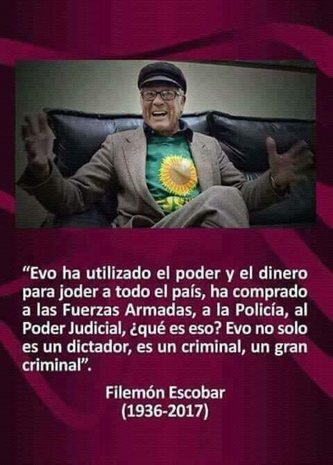 garritamercedes's tweet photo. @ChavezGoitia @BorisEGJ @jmkarg #FilemonEscobar un verdadero socialista, quien en un inicio ayudó a tu proveedor Evo. https://t.co/TCdD1zaGqi