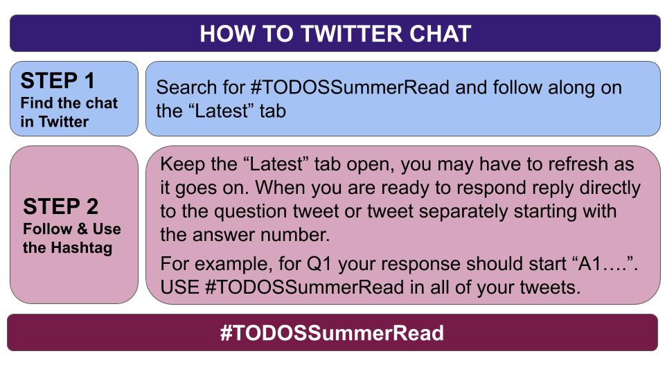 movedtoblusky's tweet image. Ready for #TODOSSummerRead? It starts in about 30 minutes. If you need a quick primer on how to Twitter Chat check this out.
