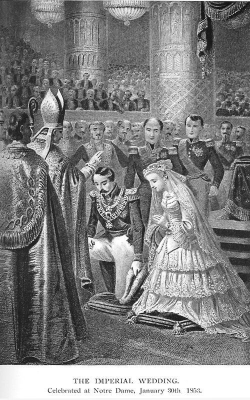 They were wed on 29 January 1853 in a civil ceremony at the Tuileries, and on the 30th, there was a grander religious ceremony at Notre Dame.