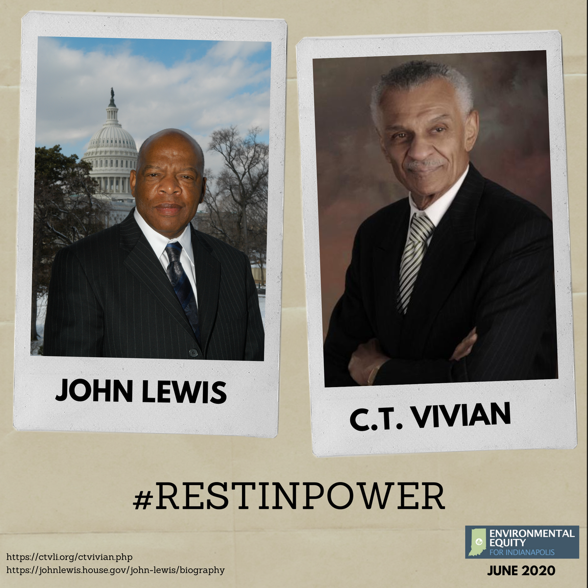 EJInIndy's tweet photo. John Lewis &amp; C.T. Vivian, two inspiring members of the Civil Rights Movement, will be greatly missed #RestInPower https://t.co/3IKLuYqCGL