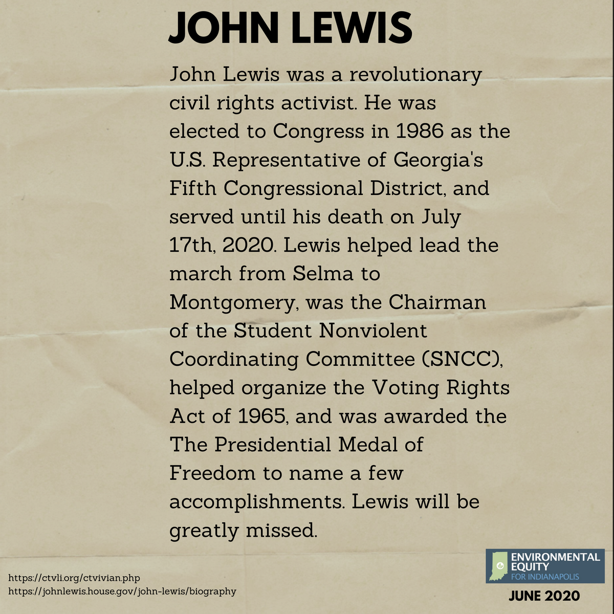 EJInIndy's tweet photo. John Lewis &amp; C.T. Vivian, two inspiring members of the Civil Rights Movement, will be greatly missed #RestInPower https://t.co/3IKLuYqCGL