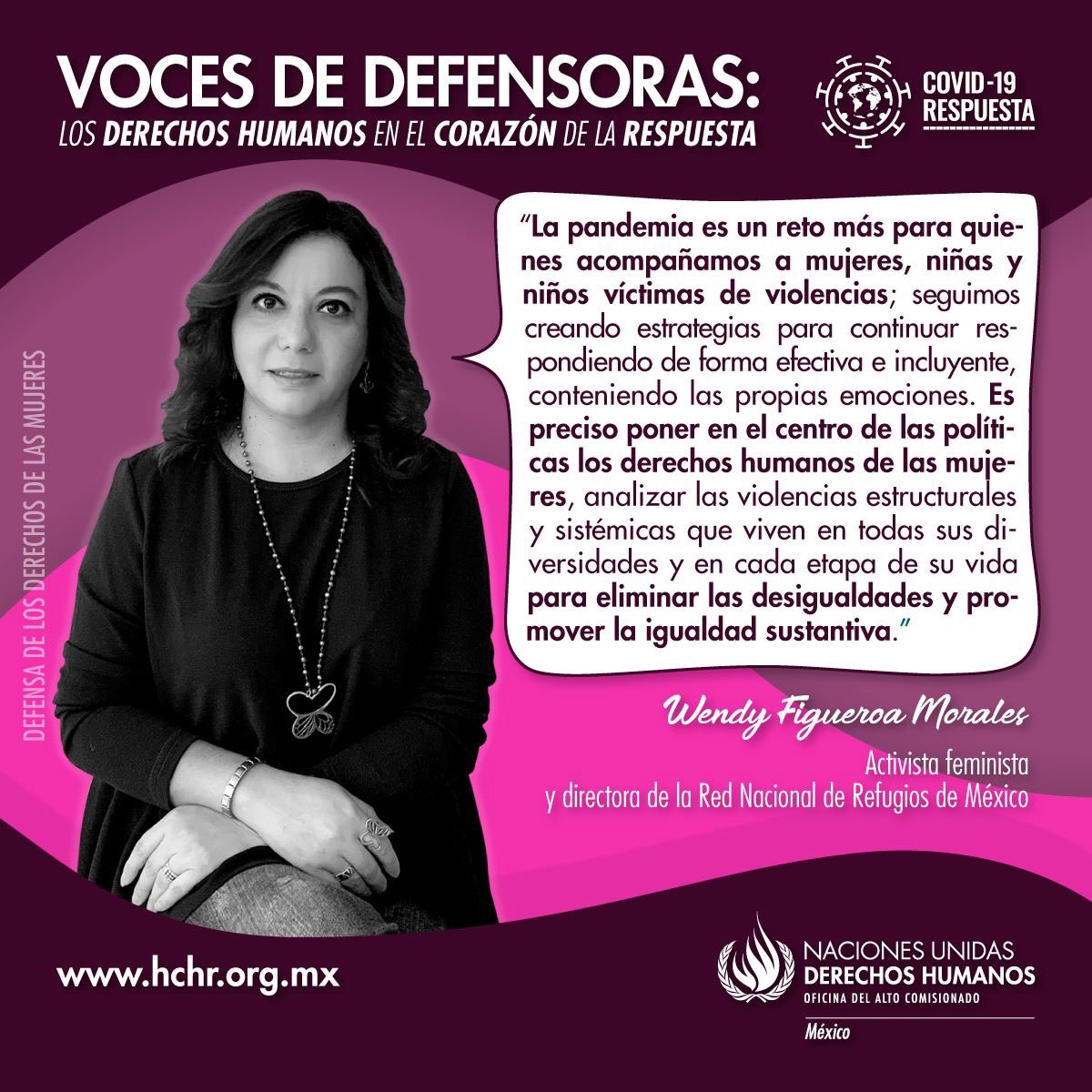 RNRoficial's tweet photo. 📣#VocesDeDefensoras:los #DDHH en el💜de la respuesta
Agradecemos a @ONUDHmexico esta acción que da eco a voces diversas en pro de la igualdad y los #DDHH
Compartimos la participación de Wendy Figueroa,feminista y directora de @RNRoficial
La campaña👉🏻https://t.co/tnhoz9ekMY https://t.co/yEgImIJfE3