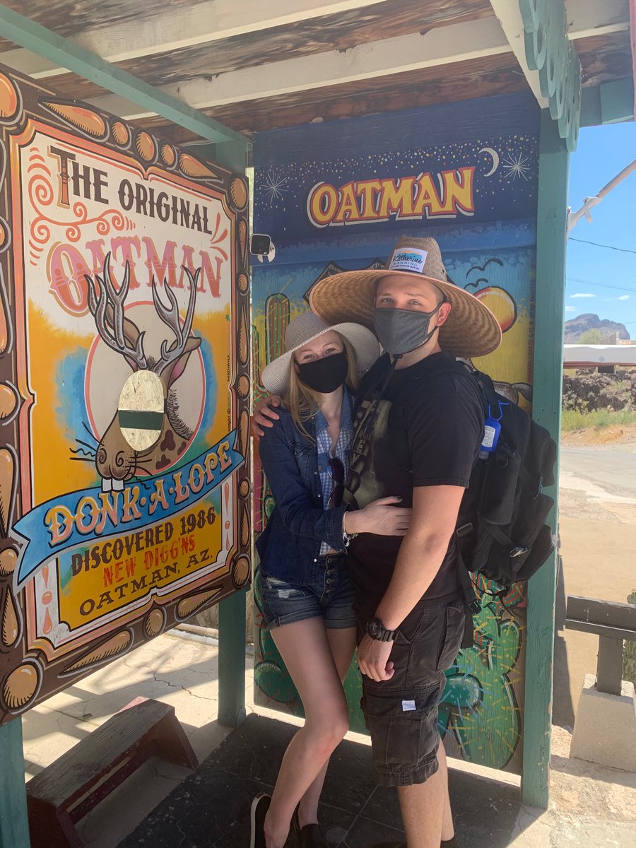 RachelleMHenry's tweet photo. Wearing our masks in Oatman ❤️✨ @TeenTHOR #travel #SafetyFirst #safetravels #wearingmymask #oatmanaz #summerdates https://t.co/2o6IhnA5Ob