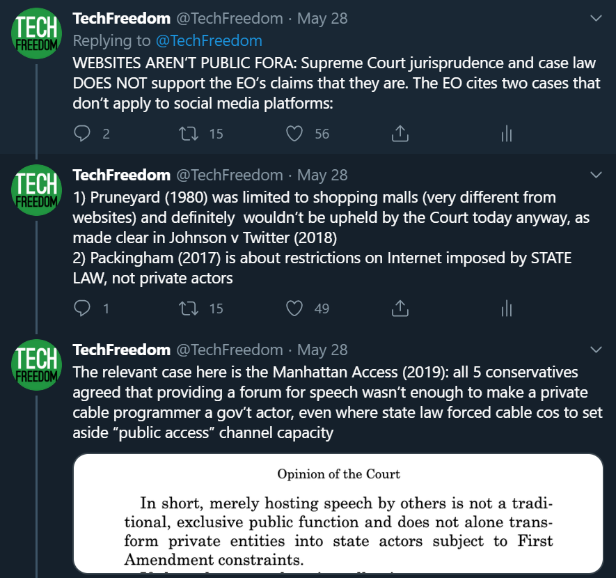 NTIA: "These platforms function, as the Supreme Court recognized, as a 21st century equivalent of the public square"Um no