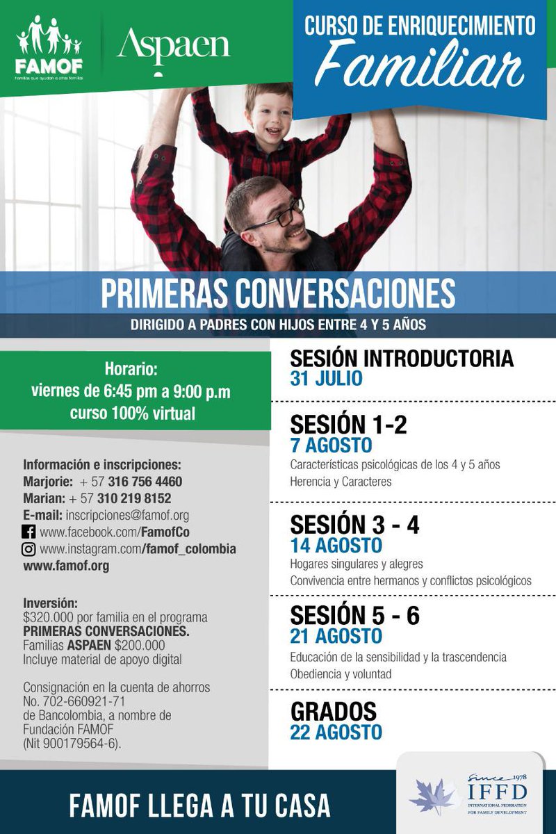 AspaenAlcazares's tweet photo. #Famof #AliadosAspaen #AliadosAlcázares #AspaenFamily #AspaenFamilia
¡Este viernes 31 inician dos cursos de enriquecimiento familiar de Famof! Descubre cuál es el mejor para tu familia. Quienes deseen inscribirse, deben registrarse aquí https://t.co/p6RABWS234. @AspaenColombia https://t.co/zJ5nn5RNM4