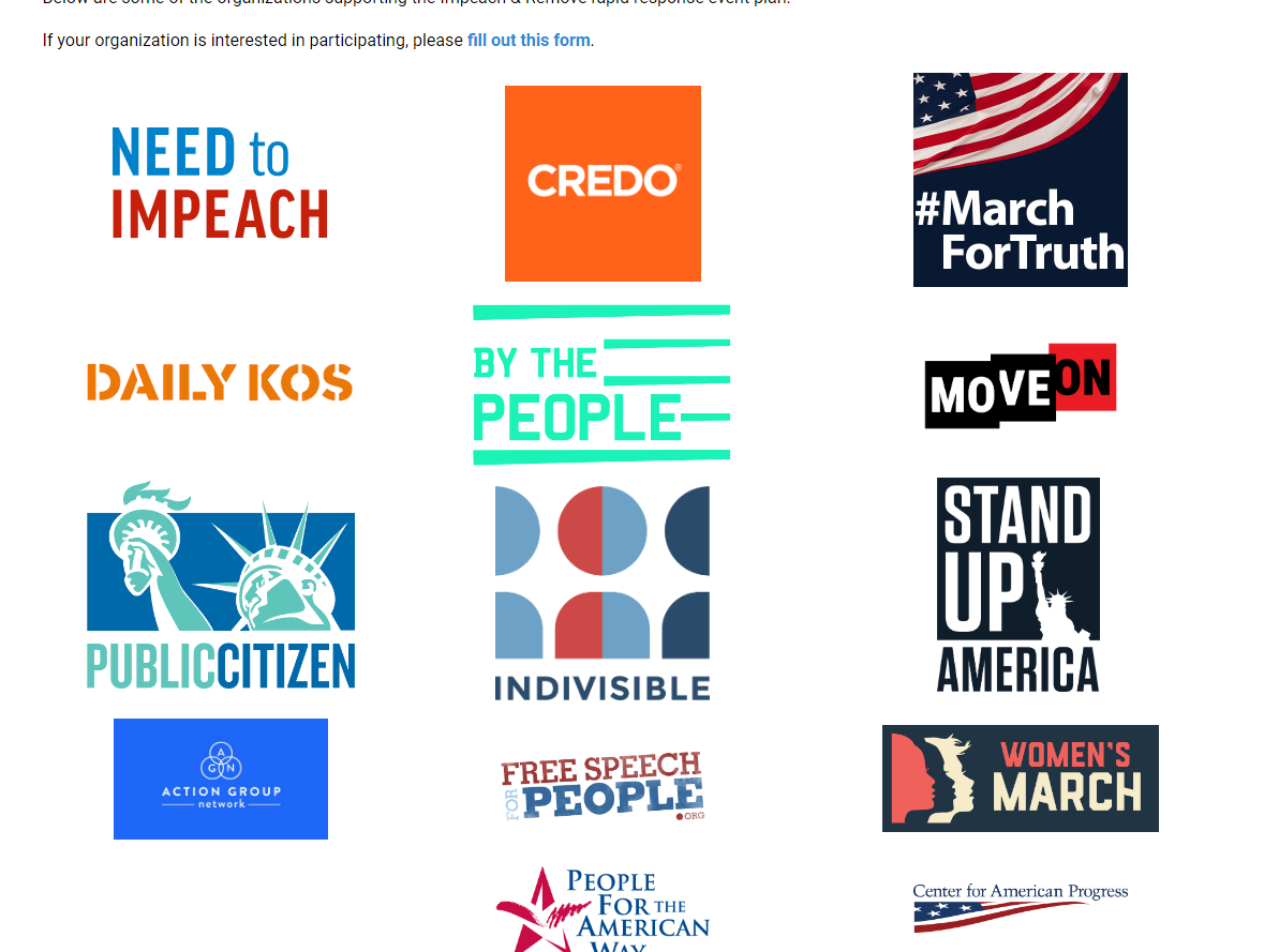856 Mueller Nov 8, 2018 Marches sponsored by "Trump Is Not Above The Law" which has 48 partner sites. (Such Odd named sites are created for each specific interest.)MoveonIndivisibleSierra ClubNAACPSEIUNOWProgressive Democrats Of AmericaETC.... https://docs.google.com/spreadsheets/d/1tmUwI_SnhW5qv6JAxCqRu0f6eYmhUf6V-wtUd15AXTQ/edit#gid=995673643