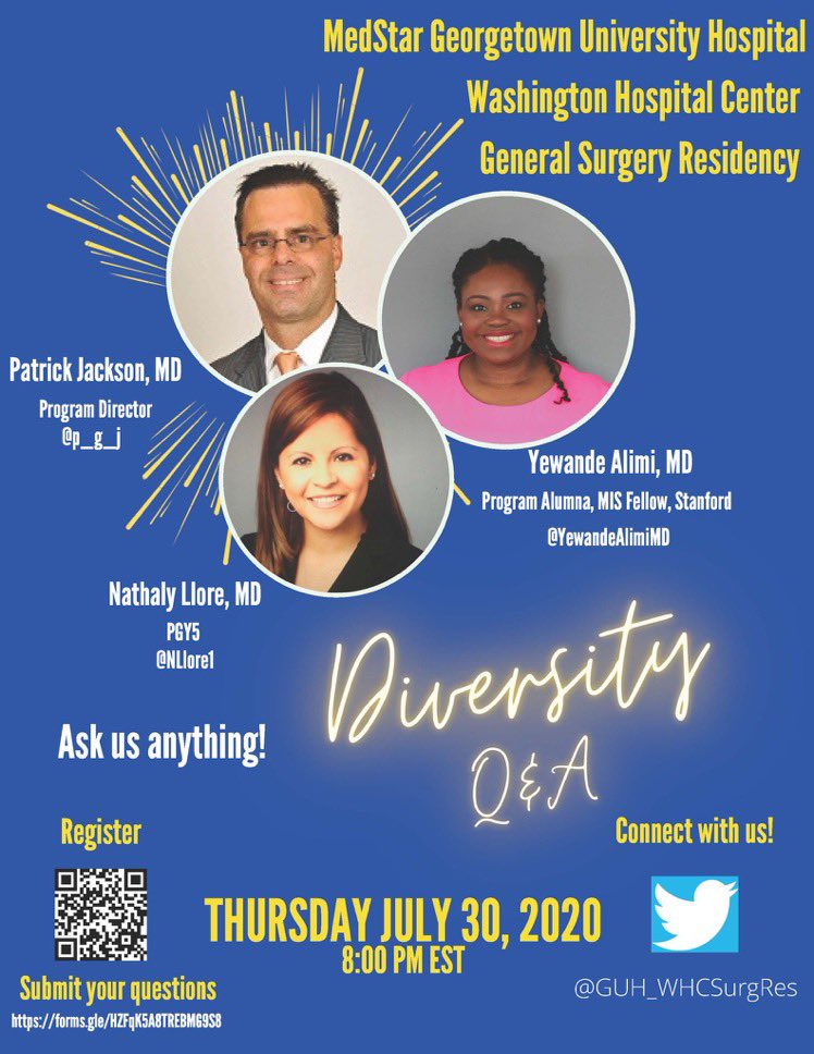 Do you know a Med student interested in surgery? Have they registered yet? Ask us Anything! forms.gle/HZFqK5A8TREBMG… @WomenSurgeons @GarnesSociety @SocietyofBAS @LMSA_National @SNMA @AcademicSurgery @AsianAcadSurg @DiverseGUMed @GUMedicine