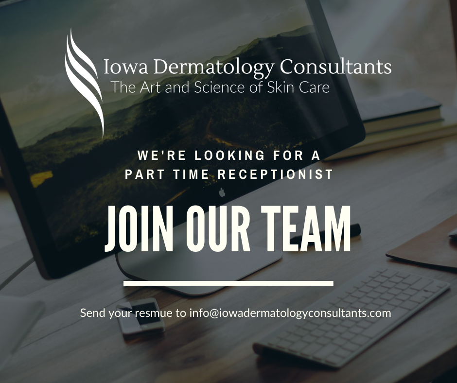 IowaDermatology's tweet photo. We are seeking a hard working, enthusiastic person as our part time receptionist working from our West Des Moines office with the opportunity to transition our new Ankeny and Ames locations in June 2021. Please email your resume to
info@iowadermatologyconsultants.com https://t.co/B6ecPJAoGV