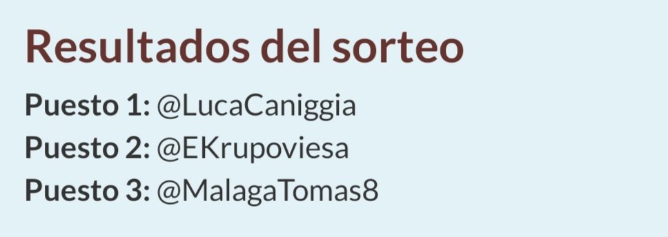 JTVdisenos's tweet photo. Felicitaciones a los tres ganadores del sorteo, gracias a todos por participar 👏

Ganadores:
1) @LucaCaniggia 
2) @EKrupoviesa 
3) @MalagaTomas8 

Tienen 24hs para reclamar el premio sino será sorteado otra vez su lugar🤝 https://t.co/UyrvuZaxRr