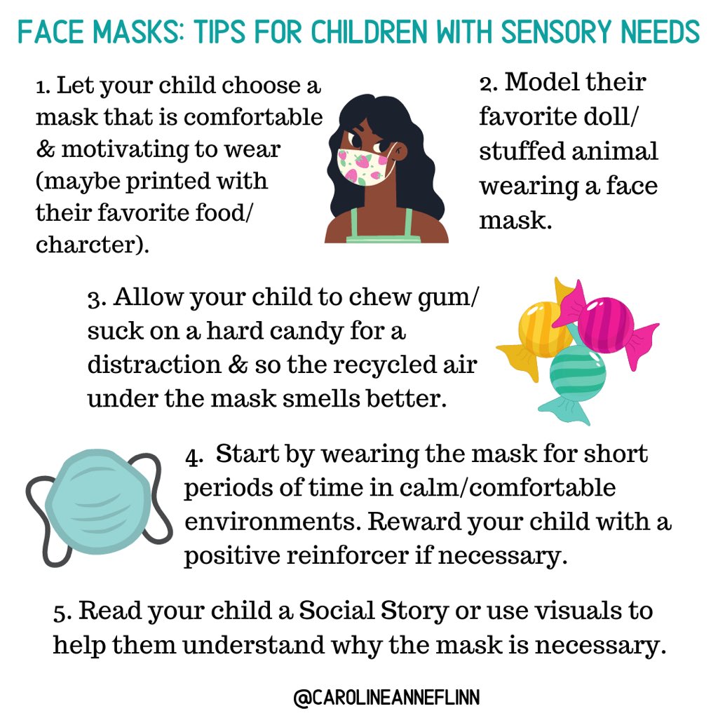 CarolineAFlinn's tweet photo. Here are some helpful tips to help little ones adjust to wearing a face mask! 

#slp #speechtherapy #st #slpeeps #speechie #speechtherapist #coronavirus #facemasktips #facemasksforkids #parentingtips #asd #autism #sensoryneeds #ot https://t.co/xdxr56HNVD