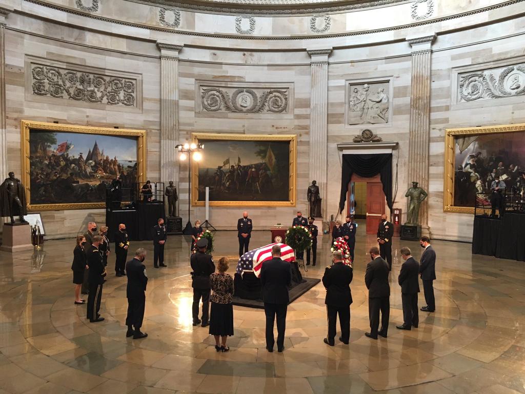 SecArmy's tweet photo. It was truly an honor for @ArmyChiefStaff and myself to be a part of Rep. John Lewis' funeral service. He will forever be remembered as a man of tremendous courage. His resolve for racial injustice will not be forgotten.

Photo by: @ktullymcmanus https://t.co/HfJRcqvdtU