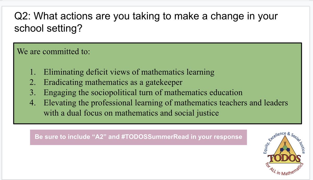 amcan36's tweet image. Q2: What actions are you taking to make a change in your school setting? Be sure to include “A2” and #TODOSSummerRead in your response