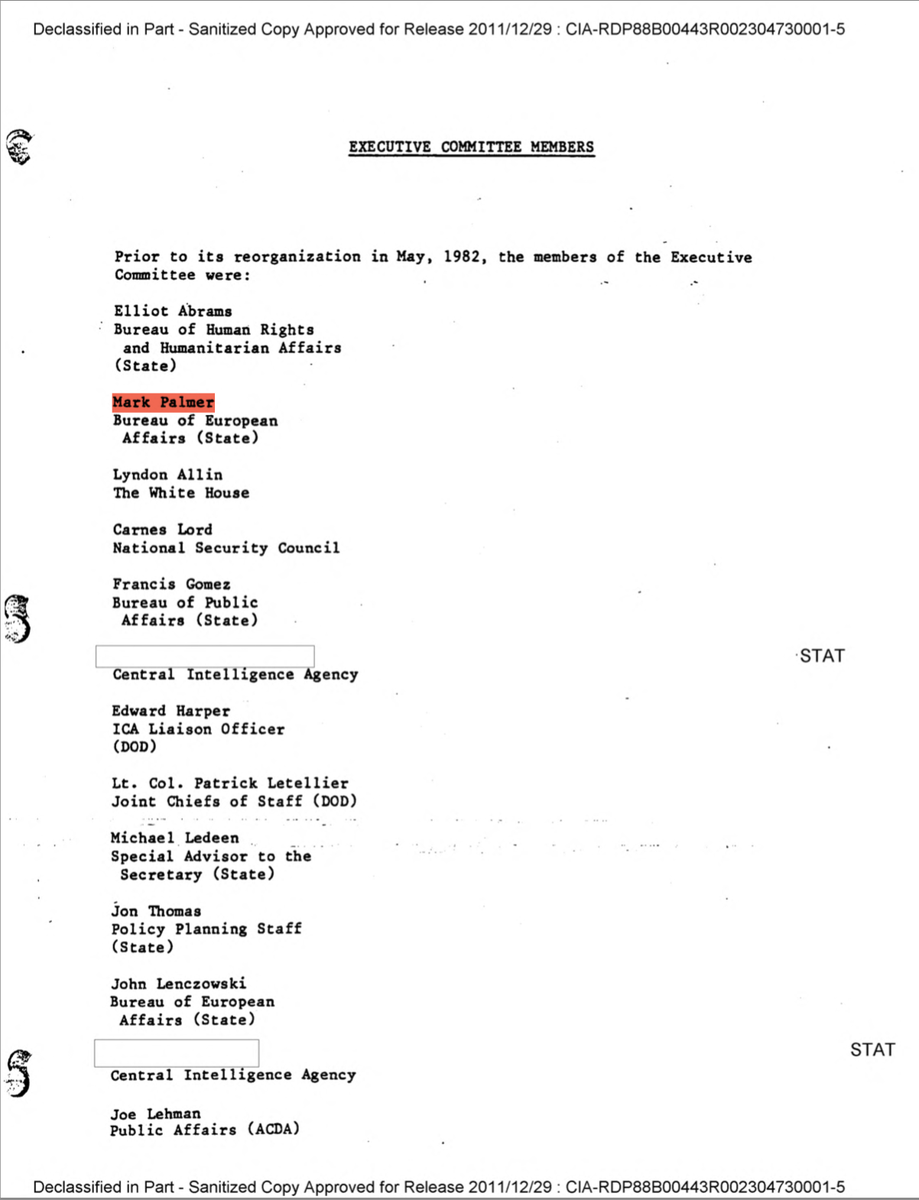 Under Reagan, Palmer was a key member of Project Truth, an ambitious anti-communist "counter-propaganda" effort. PT recognized the importance of TV for psywar but before we get to that, check out the winners Palmer was working with.. what a squad! https://archive.org/details/ProjectTRUTH/mode/2up