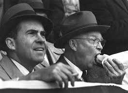 Since  @RealDonaldTrump has decided not to throw out the first pitch at the Yankees game (basically the only good part of being POTUS) I honor America with this collection of presidents eating hot dogs at the ballpark.Let's start with Eisenhower, a notorious dog man.