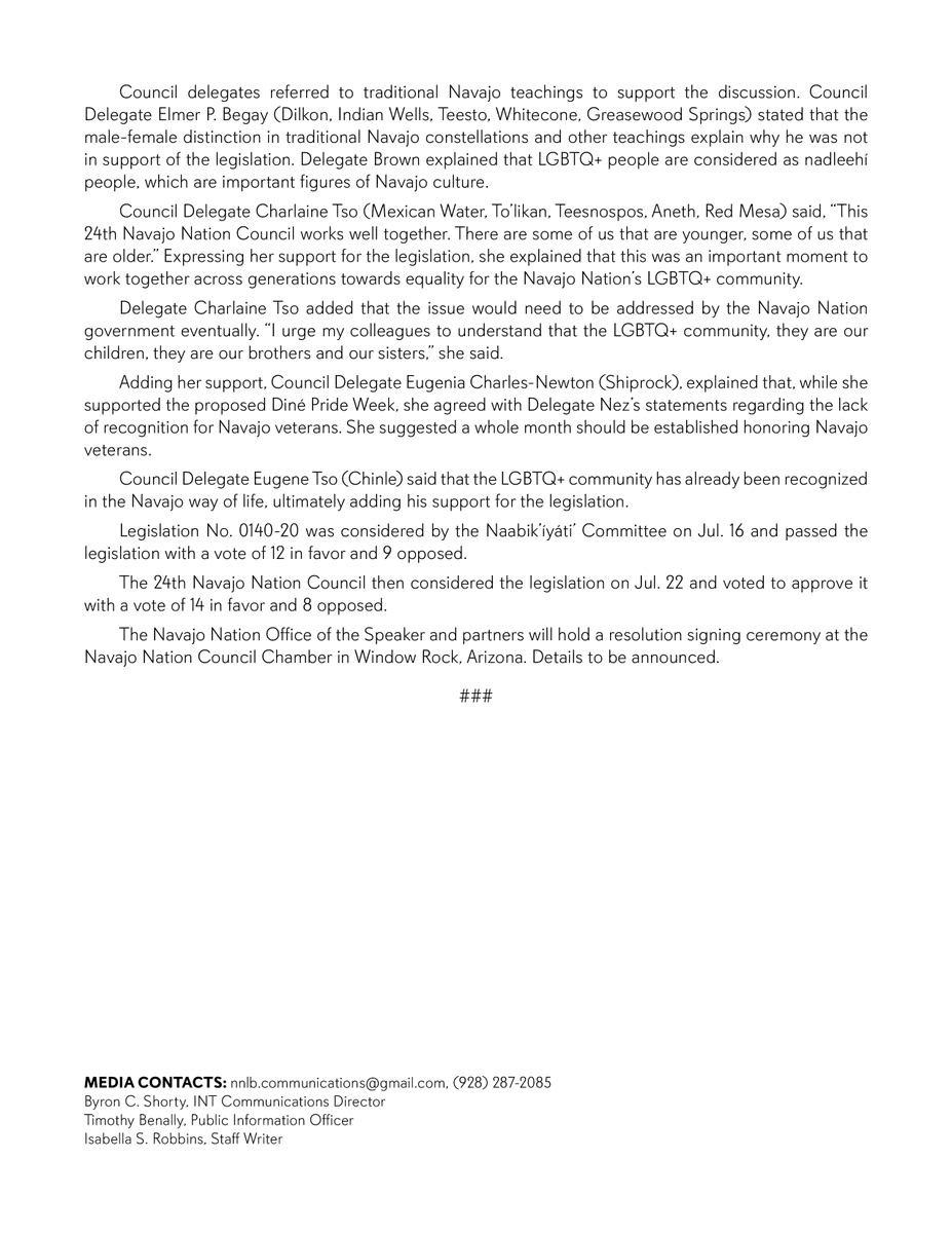 NavajoCouncil's tweet photo. PRESS RELEASE: Navajo Nation Council establishes third week ofJune as Diné Pride Week recognizing LGBTQ+ community - https://t.co/to6wzmfb09 https://t.co/xIMWkQKj29