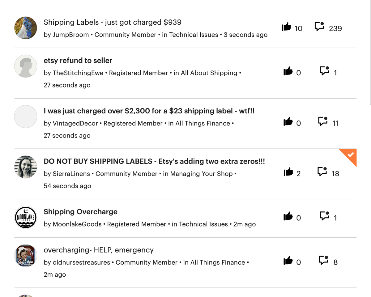 NumberOneAllie's tweet photo. $2,300 for a $23 shipping label?! Stop charging our credit cards #etsy https://t.co/7kc83Z7hxa