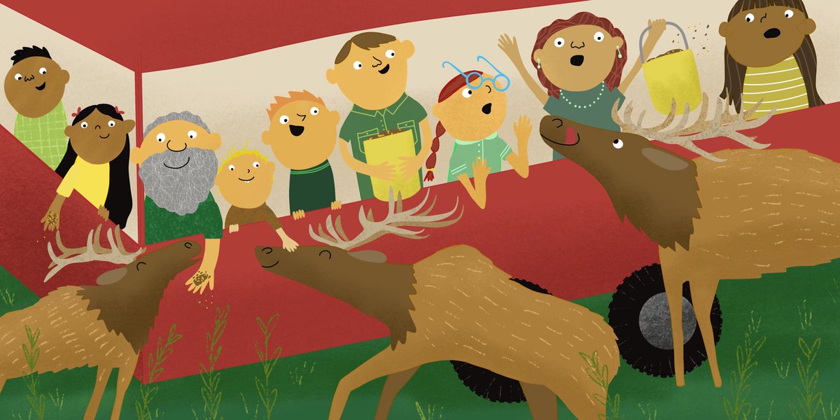 alyssajoybooks's tweet photo. This month @letsmakepicturebooks the topic was travel. These characters traveled to an elk ranch #letsmakepb #kidlitart #kidlit #childrensbooks #childrensbookart #picturebookart #picturebooks #illustration https://t.co/A0H1r6PF5G