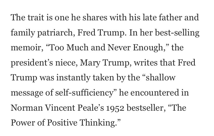 And *even now* with Mary Trump’s book sitting in the public sphere as a useful proxy for calling out Trump’s pathology, they invoked the book only to <smashes head on desk> suggest maybe Trump is just too into the whole *positive thinking* thing.JFC.7/