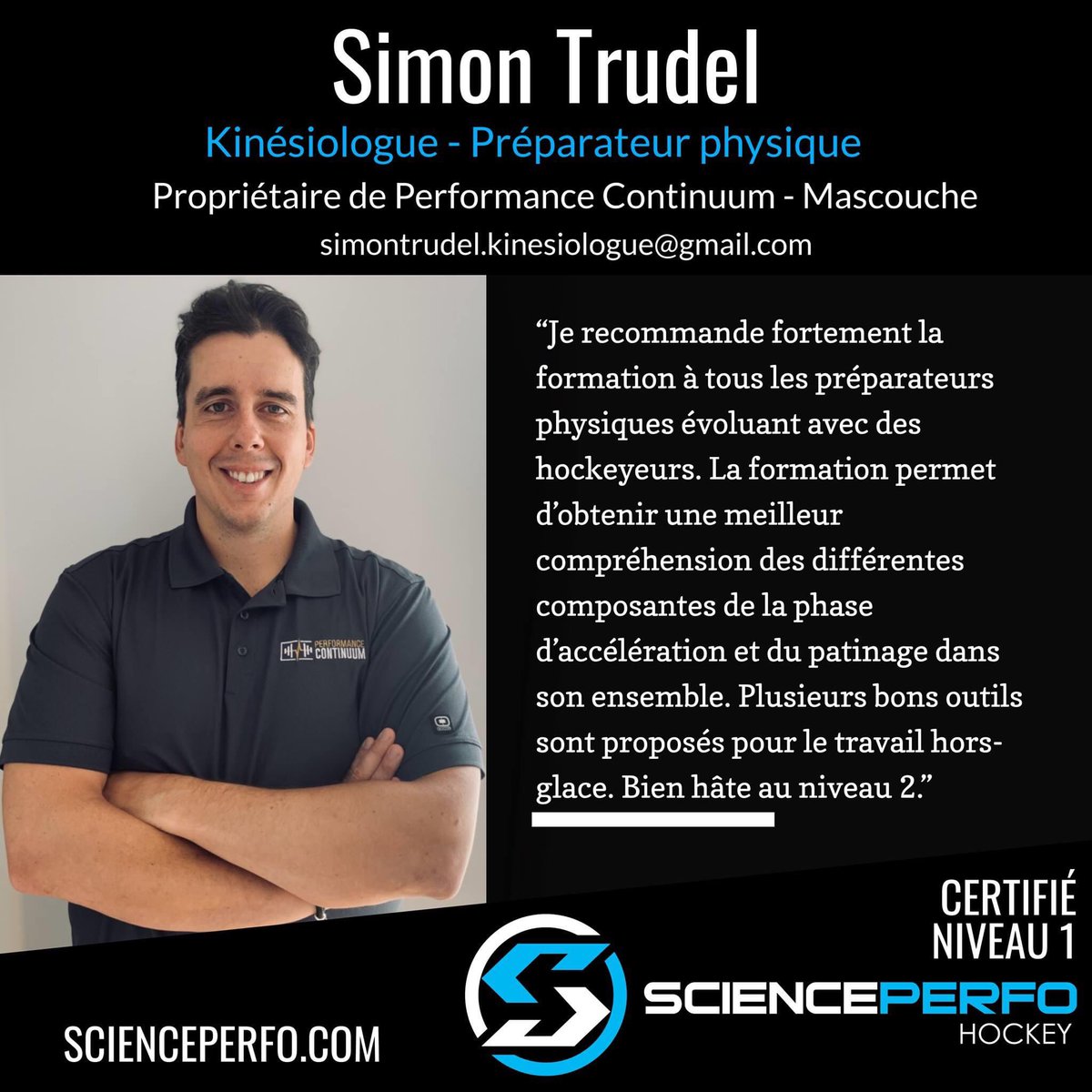maxpro128's tweet photo. Félicitations Simon Trudel pour avoir complété la formation niveau 1.

Simon est coordonateur du service aux athlètes au Conseil de développement de l'excellence sportive des Laurentides  ainsi que propriétaire de Performance Continuum https://t.co/VCQ0xgW4QM
