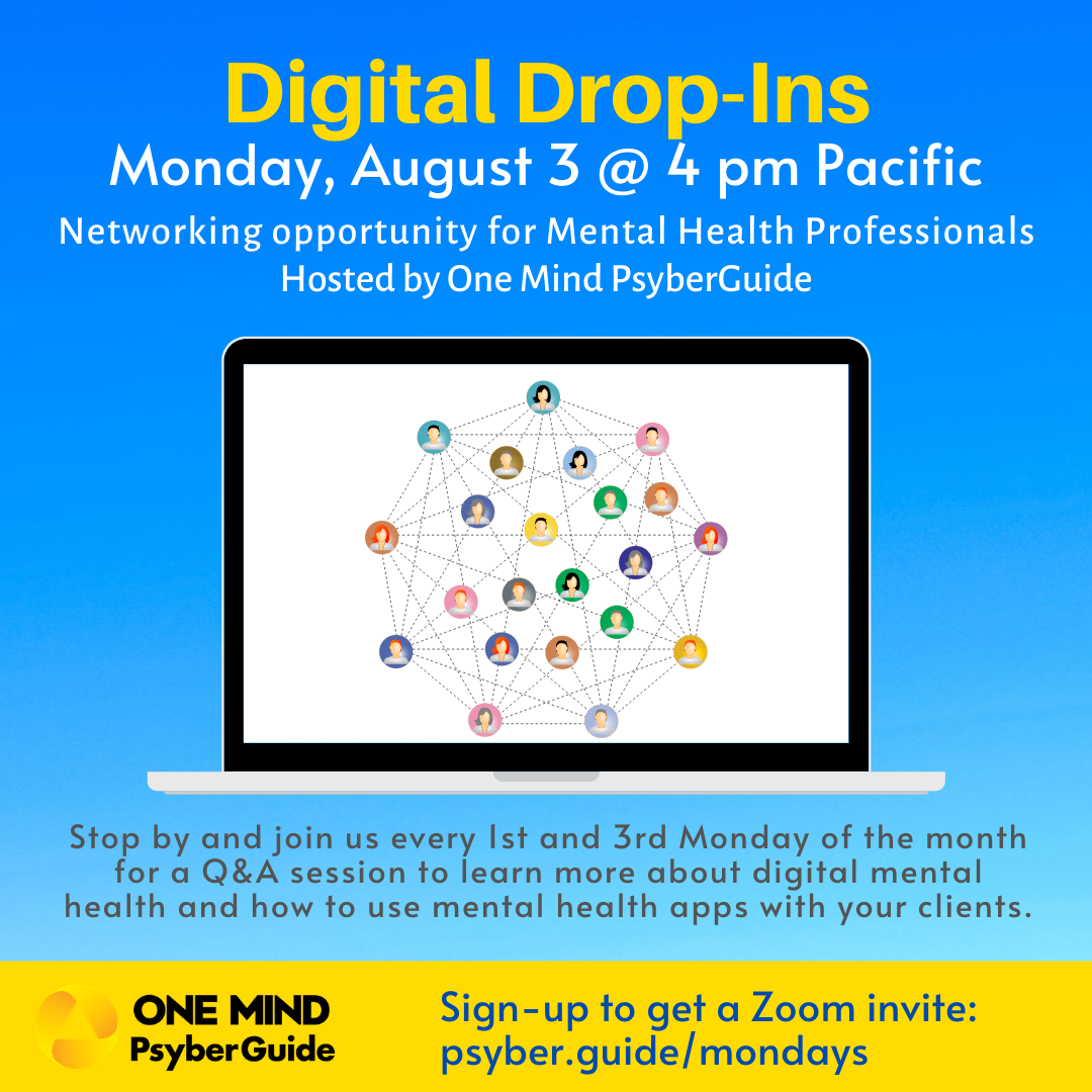 PsyberGuide's tweet photo. A week from today: Join the conversation!
Fill out the form to receive your Zoom invite: https://t.co/pRCzLVP8ov
#DigitalDropins #MentalHealth #MentalHealthApps #CulturalCompetence #mHealth #MentalHealthProfessional #Therapist #Psychologist https://t.co/tspwnnVezI