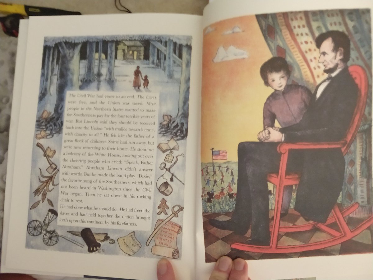 1. Anything by the D'AulairesBeautiful illustrations, wonderful stories. Their _Greek Myths_ are absolutely required--I loved that book more than anything as a six year old.Somewhat bowdlerized--Zeus "took wives", and the last photo is the ending to Abraham Lincoln 