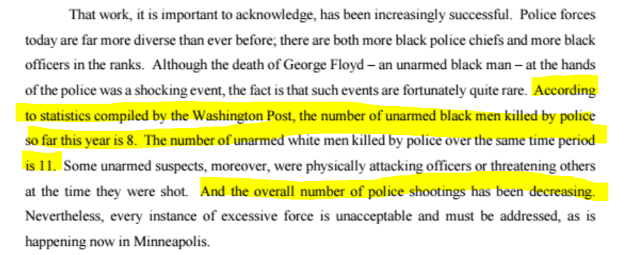 AG Barr will cite the Washington Post in his opening statement tomorrow when he calls out the fact that more unarmed white men have been killed by police this year than unarmed black men. Also he notes that many times the suspects were attacking officers when they were shot.