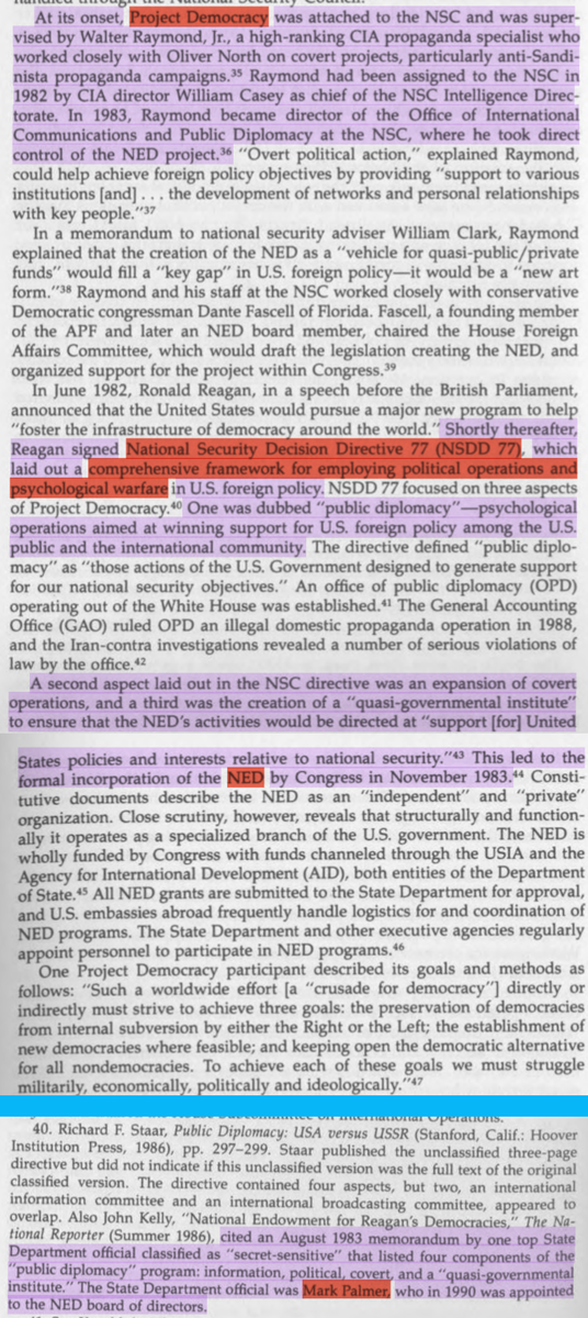 Project Truth was Project Democracy's predecessor, established by the infamous NSDD 77 of which Palmer was a leading architect. NSDD 77 "laid out a comprehensive framework for ... psychological warfare." Also established NED (Palmer was a co-founder). https://consortiumnews.com/2017/03/25/how-us-flooded-the-world-with-psyops/