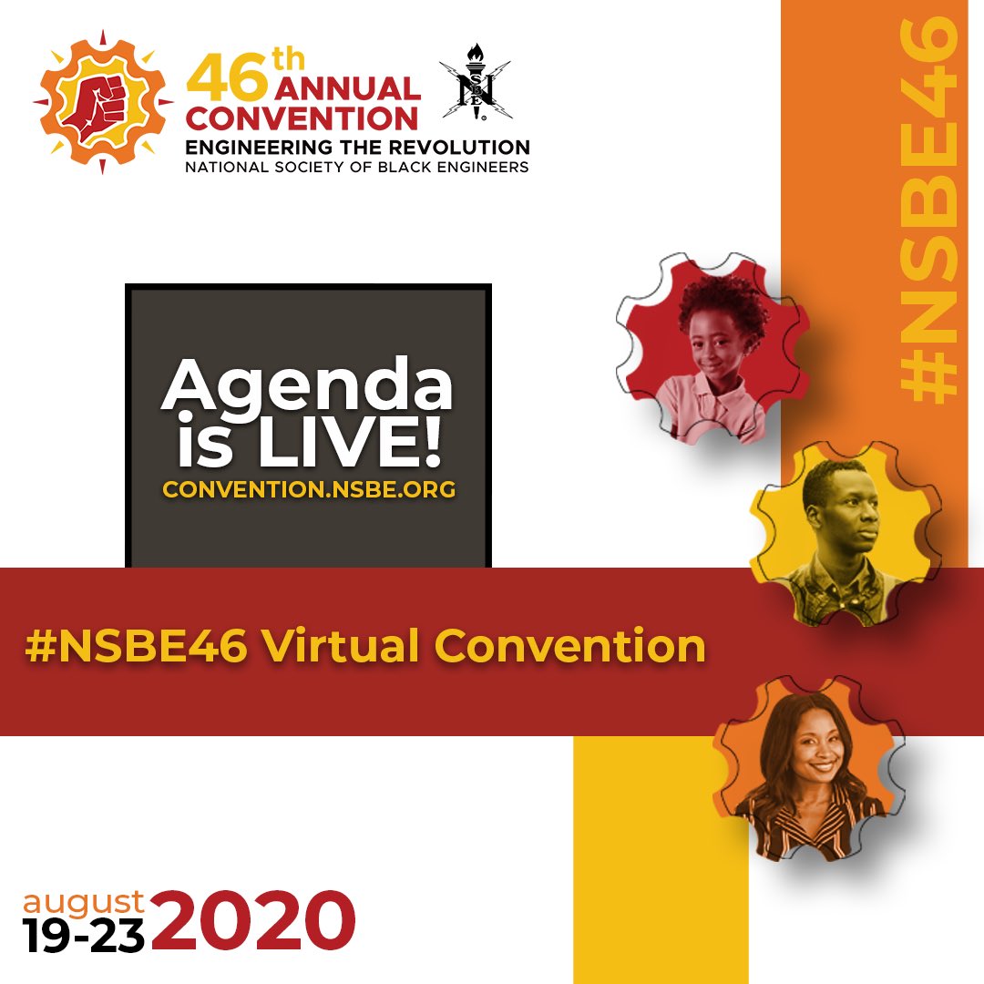 Wondering what’s in store for #NSBE46? The wait is over! 

Check out the agenda for NSBE’s first virtual convention at convention.nsbe.org under the “programming” tab 

#nsbeconvention #nsbe46 #engineeringtherevolution