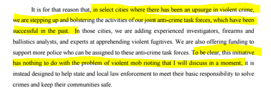 AG Barr then points out that this massive uptick in crime and the communities that are suffering because of it is why Operation Legend is happening, and it is separate from the response to mob violence.