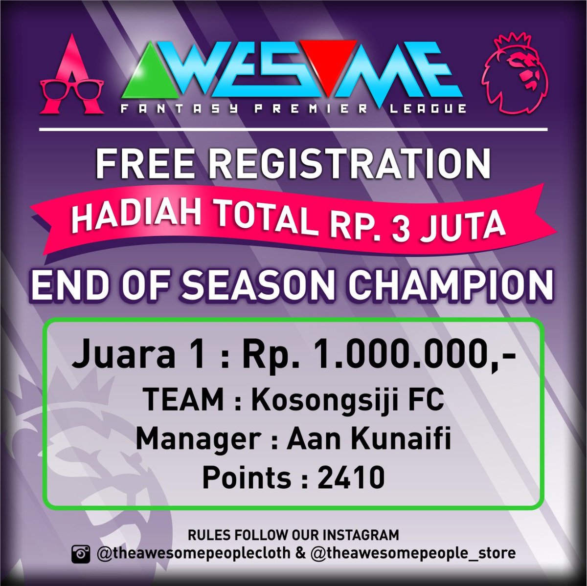 AwesomeFpl's tweet photo. 1. @kunep selamat, akun sudah terverifikasi, reward akan dikirimkan paling lambat minggu pertama bulan agustus. https://t.co/XoI91NdiBK