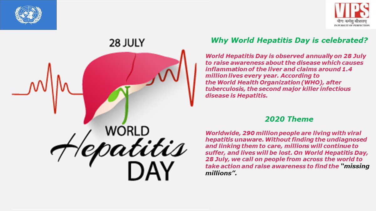 VIPS_Delhi's tweet photo. @VIPS_Delhi
28th July, 2020
*World Hepatitis Day*🌻
#UNDeclaredDate
#UNDeclaredDay
#Vipsdelhi
#VipsInsight
#28July2020
#UnitedNations
#TuesdayImportance
#WorldAwareness
#WorldHepatitisDay
#StayHomeStaySafe https://t.co/lk5ucEHexK