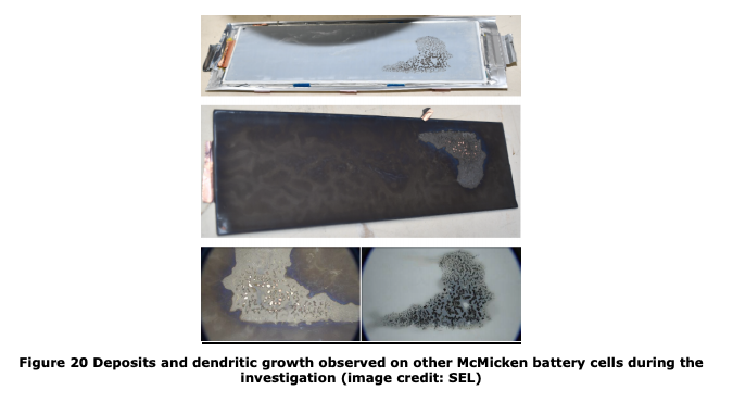 DNV-GL report on APS battery fire. Hypothesis that it was an actual lithium trigger that started runaway in the first cell. This much Li metal deposition in this type of cell at C/3 rates at ~25˚C to 30˚C should be _very_ hard to do.  1/n  https://www.aps.com/-/media/APS/APSCOM-PDFs/About/Our-Company/Newsroom/McMickenFinalTechnicalReport.ashx?la=en&hash=50335FB5098D9858BFD276C40FA54FCE
