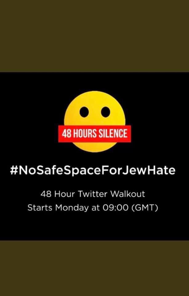 We can’t tolerate this. Please take a stand, and join others in taking a break from Twitter and instagram as a result of their lack of swift action to remove anti Semitic posts. #Nosafeplaceforjewhate #learnfromhistory #standtogether