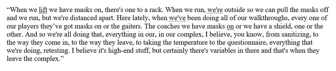 Matt Wells describing the host of safety precautions they're taking daily during workouts at Texas Tech:
